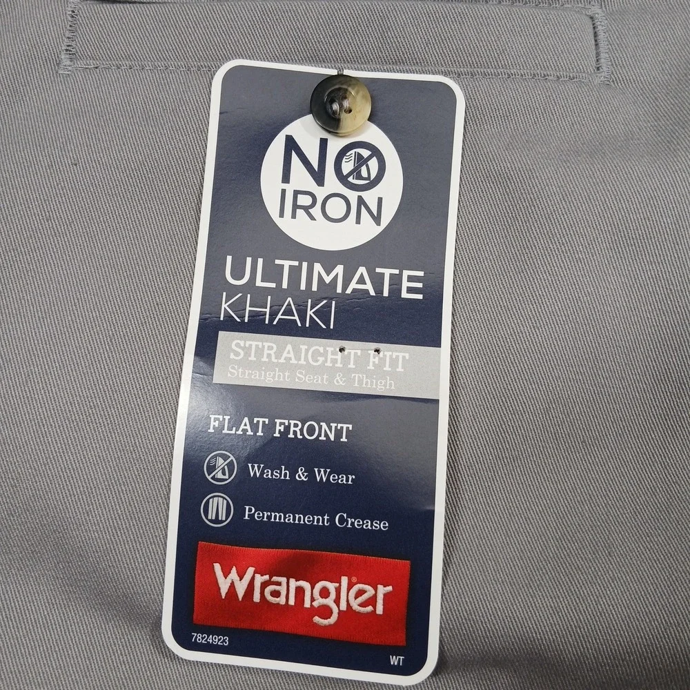 Wrangler Ultimate Khaki Pants Mens‎ 36x32 Tan No Iron Flat Front Straight NWT